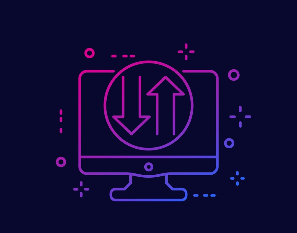 data transfer icon on screen, linear